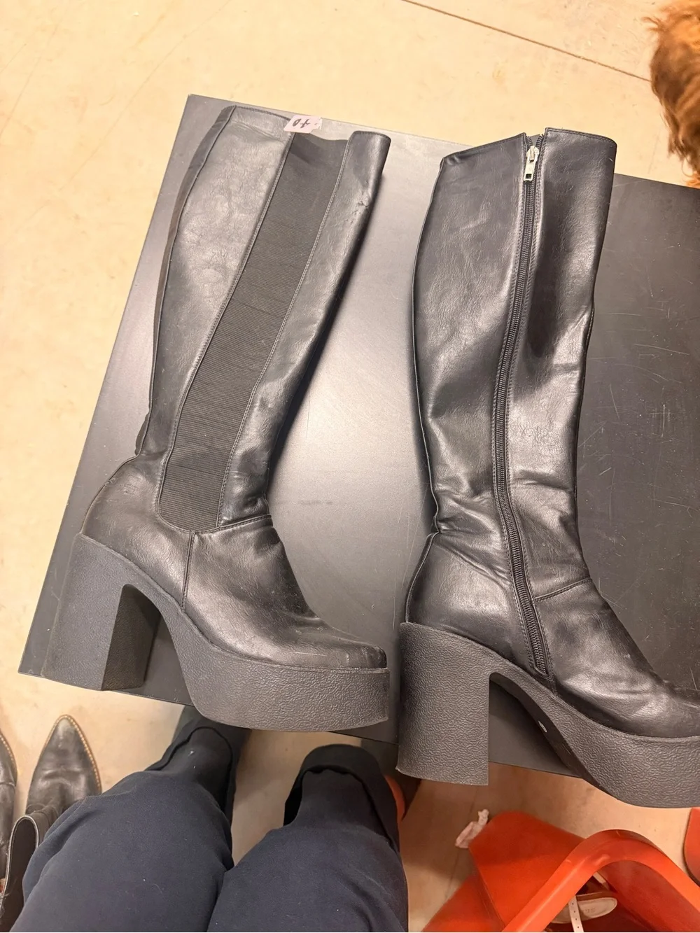Women's Black Over-the-Knee Platform Boots with Side Zipper